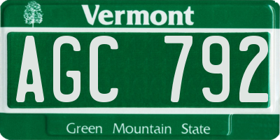 VT license plate AGC792
