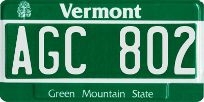 VT license plate AGC802