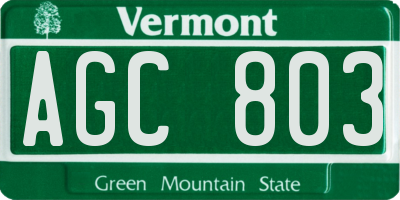 VT license plate AGC803