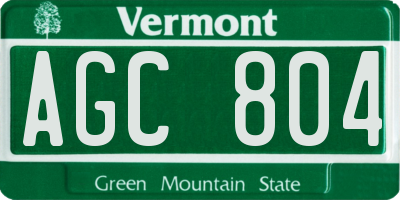 VT license plate AGC804