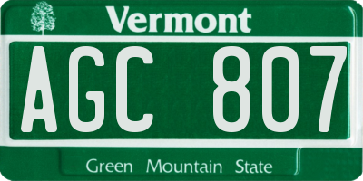 VT license plate AGC807