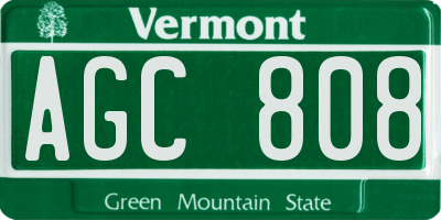 VT license plate AGC808