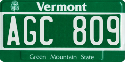 VT license plate AGC809