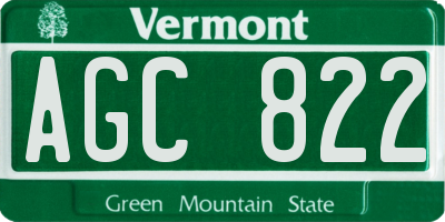 VT license plate AGC822