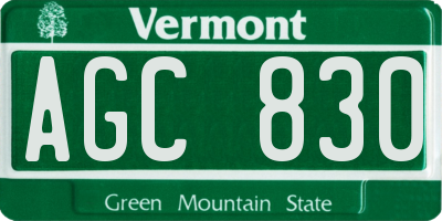 VT license plate AGC830