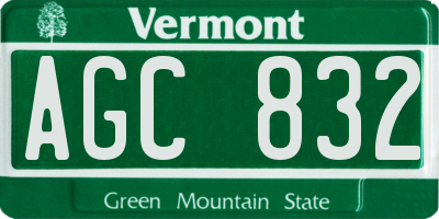 VT license plate AGC832