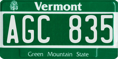 VT license plate AGC835