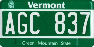 VT license plate AGC837