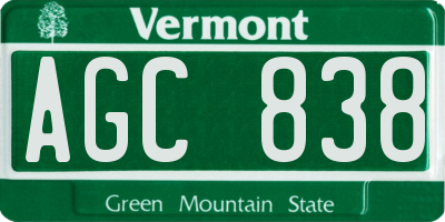 VT license plate AGC838