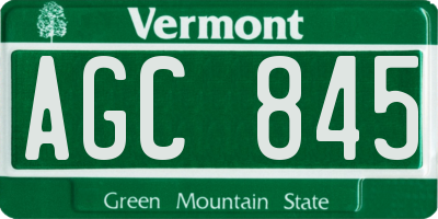 VT license plate AGC845