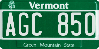 VT license plate AGC850