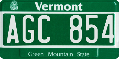 VT license plate AGC854