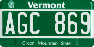 VT license plate AGC869