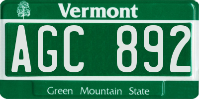 VT license plate AGC892