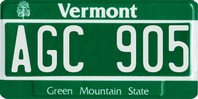 VT license plate AGC905