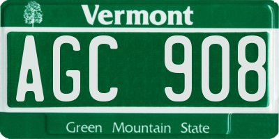 VT license plate AGC908