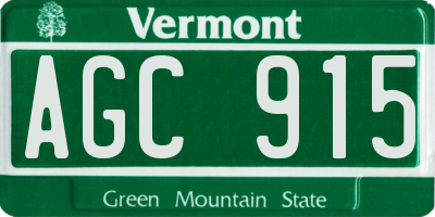 VT license plate AGC915
