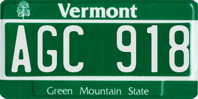 VT license plate AGC918
