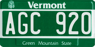 VT license plate AGC920
