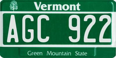VT license plate AGC922