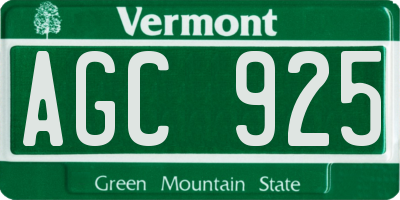 VT license plate AGC925
