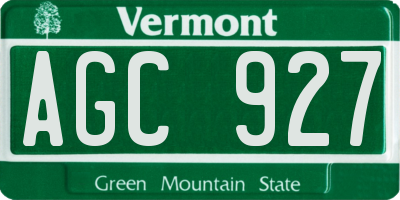 VT license plate AGC927