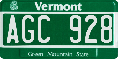 VT license plate AGC928