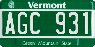 VT license plate AGC931