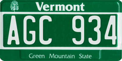 VT license plate AGC934