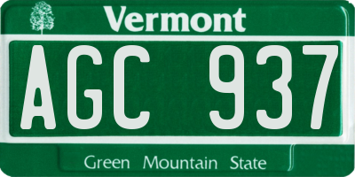 VT license plate AGC937