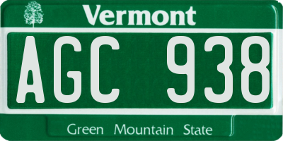 VT license plate AGC938