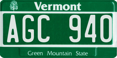 VT license plate AGC940