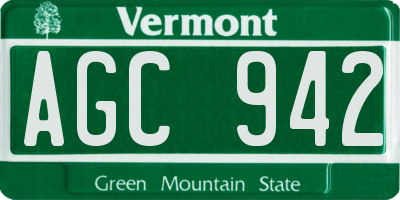 VT license plate AGC942