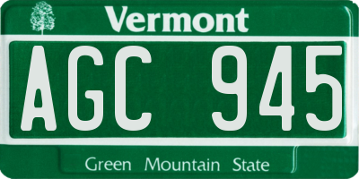VT license plate AGC945