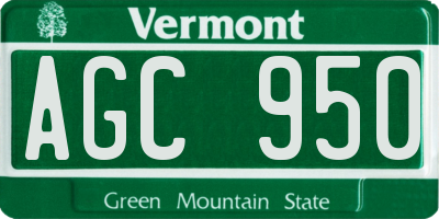VT license plate AGC950