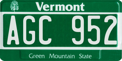 VT license plate AGC952