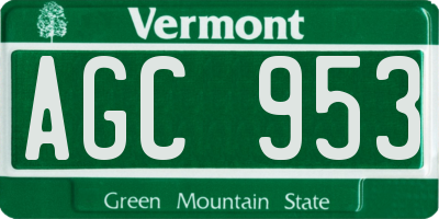 VT license plate AGC953
