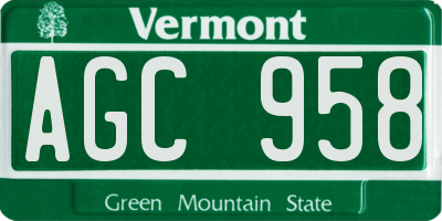 VT license plate AGC958