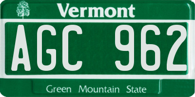 VT license plate AGC962
