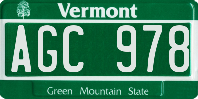VT license plate AGC978