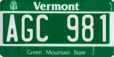 VT license plate AGC981