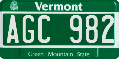 VT license plate AGC982