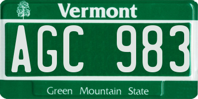 VT license plate AGC983