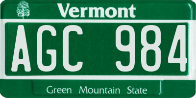 VT license plate AGC984