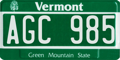 VT license plate AGC985