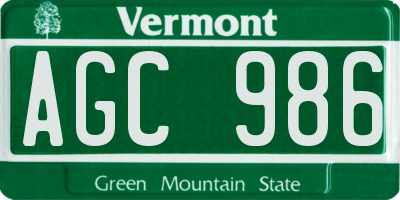 VT license plate AGC986