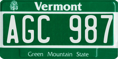 VT license plate AGC987
