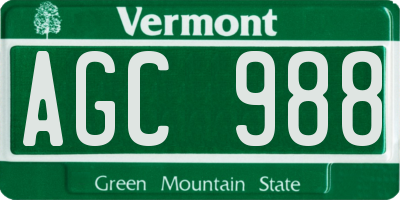 VT license plate AGC988