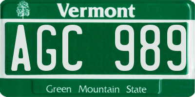 VT license plate AGC989