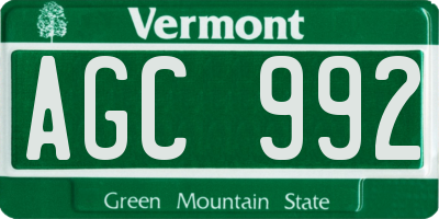 VT license plate AGC992